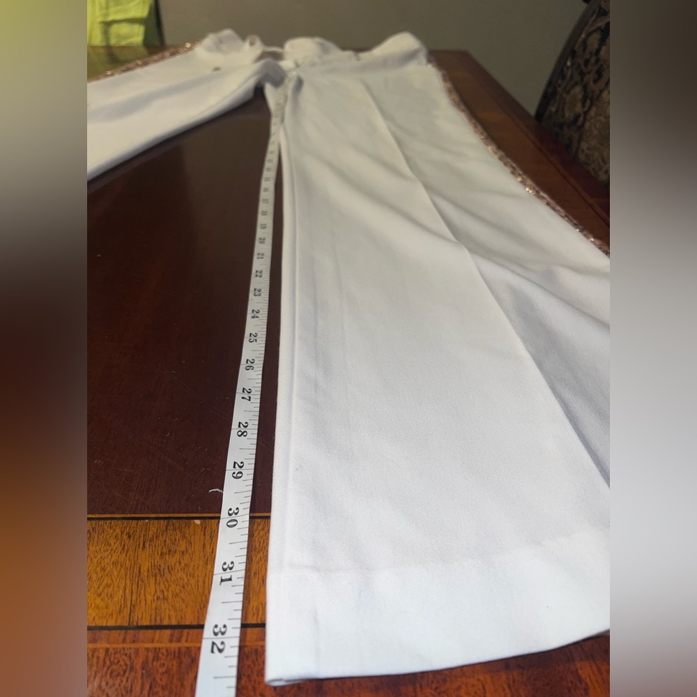 Bebe Ivory Wide-Leg Sequin Side Stripe Pants (vintage) - Picture 13 of 14